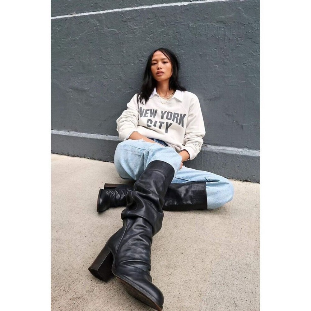 Free People Elle Tall Slouch Boot Black Leather Tall Knee High EUR 40 US 9.5 EUC - Picture 4 of 9